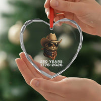 Cool Cowboy Cat 250 Years Heart Crystal Glass Ornament Funny Patriotic 1776 to 2026 US Semiquincentennial - Wonder Print Shop