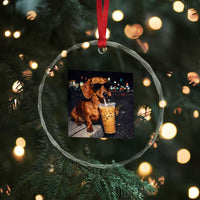 Cool Dachshund Drinking Iced Coffee Graphic Crystal Glass Ornament Funny Wiener Dog Night Vibes Aesthetic