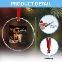 Cool Dachshund Drinking Iced Coffee Graphic Crystal Glass Ornament Funny Wiener Dog Night Vibes Aesthetic