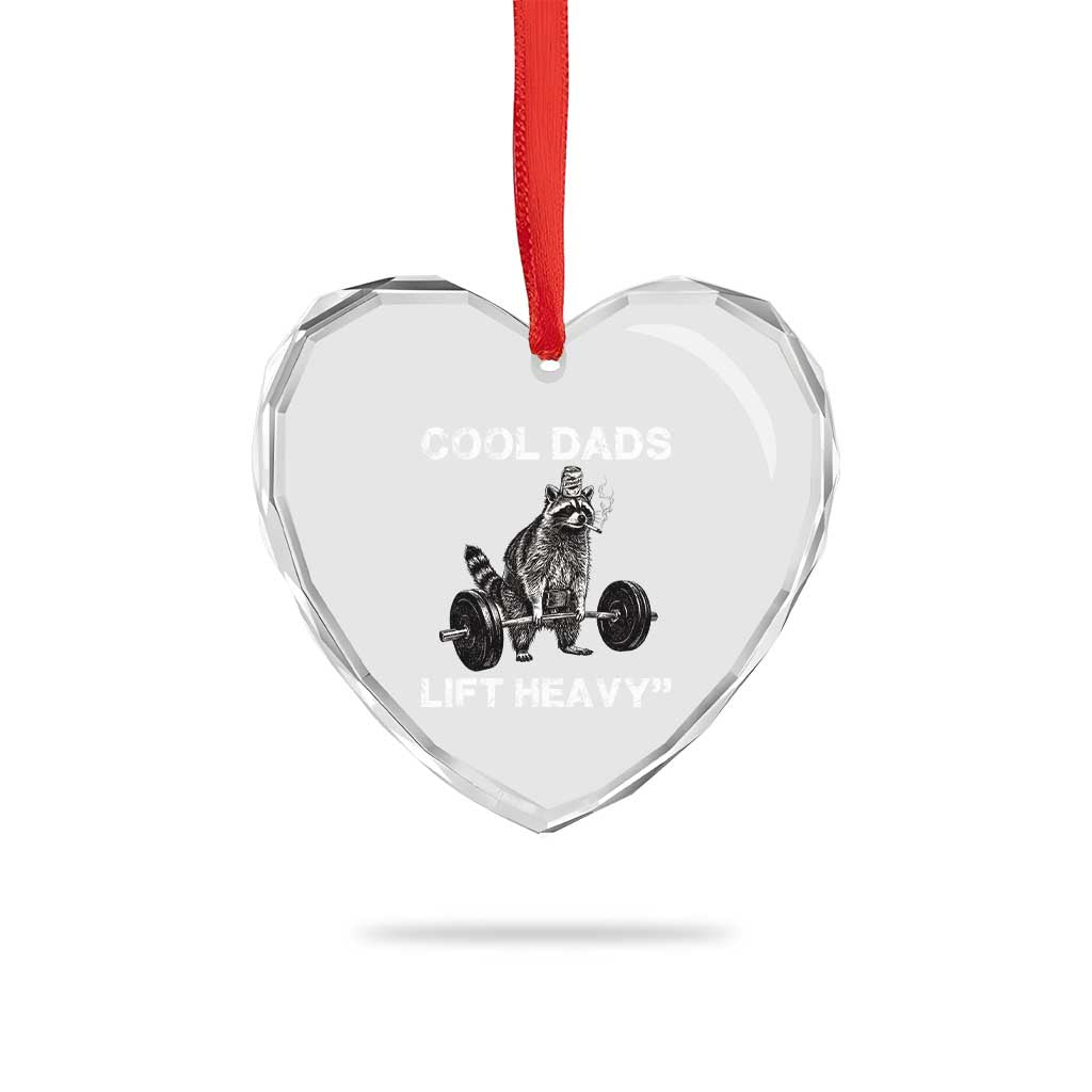 Cool Dads Lift Heavy Heart Crystal Glass Ornament Gym Dad Raccoon
