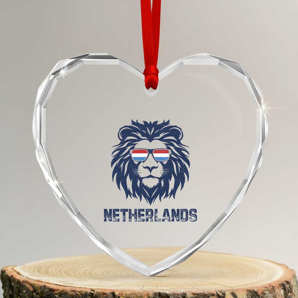Cool Dutch Lion With Sunglasses Heart Crystal Glass Ornament Netherlands Pride Gift