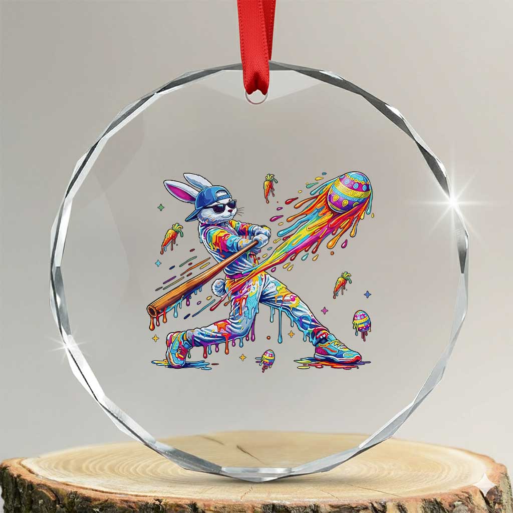 Cool Easter Bunny Baseball Player Neon Paint Splash Graphic Crystal Glass Ornament Funny Rabbit Sports with Egg Bat Hit Gift