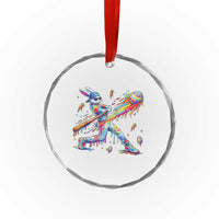 Cool Easter Bunny Baseball Player Neon Paint Splash Graphic Crystal Glass Ornament Funny Rabbit Sports with Egg Bat Hit Gift