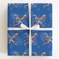 Cool Easter Bunny Baseball Player Neon Paint Splash Graphic Wrapping Paper Roll Funny Rabbit Sports with Egg Bat Hit Gift