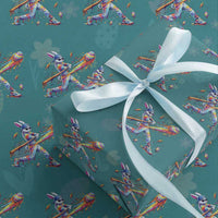 Cool Easter Bunny Baseball Player Neon Paint Splash Graphic Wrapping Paper Roll Funny Rabbit Sports with Egg Bat Hit Gift