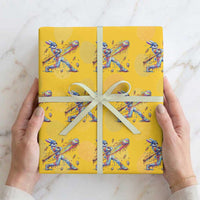 Cool Easter Bunny Baseball Player Neon Paint Splash Graphic Wrapping Paper Roll Funny Rabbit Sports with Egg Bat Hit Gift