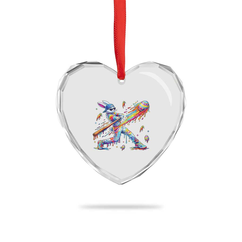 Cool Easter Bunny Baseball Player Neon Paint Splash Graphic Heart Crystal Glass Ornament Funny Rabbit Sports with Egg Bat Hit Gift