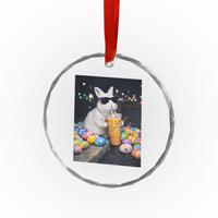 Cool Easter Bunny Drinking Iced Coffee Graphic Crystal Glass Ornament Funny Sunglasses Rabbit Spring Aesthetic