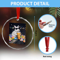 Cool Easter Bunny Drinking Iced Coffee Graphic Crystal Glass Ornament Funny Sunglasses Rabbit Spring Aesthetic