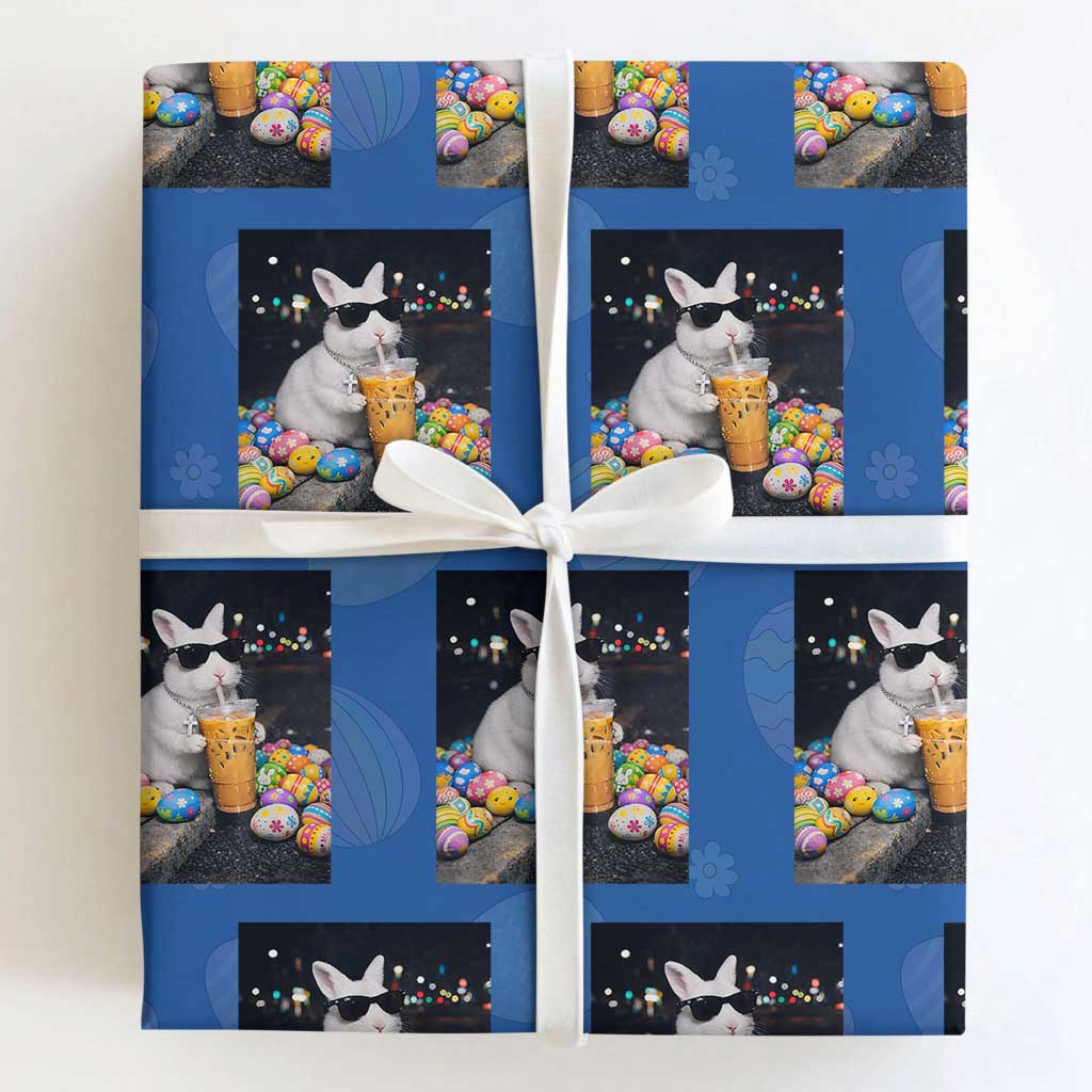 Cool Easter Bunny Drinking Iced Coffee Graphic Wrapping Paper Roll Funny Sunglasses Rabbit Spring Aesthetic