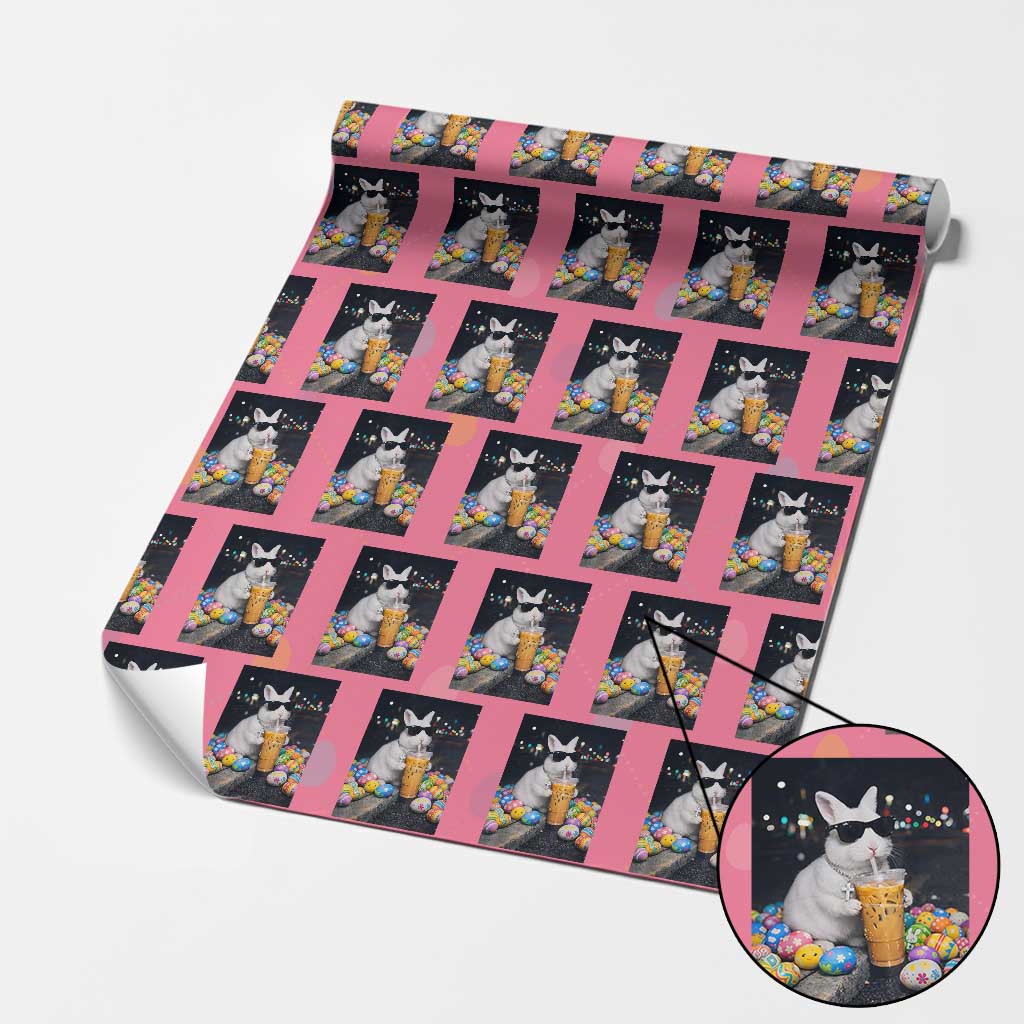 Cool Easter Bunny Drinking Iced Coffee Graphic Wrapping Paper Roll Funny Sunglasses Rabbit Spring Aesthetic
