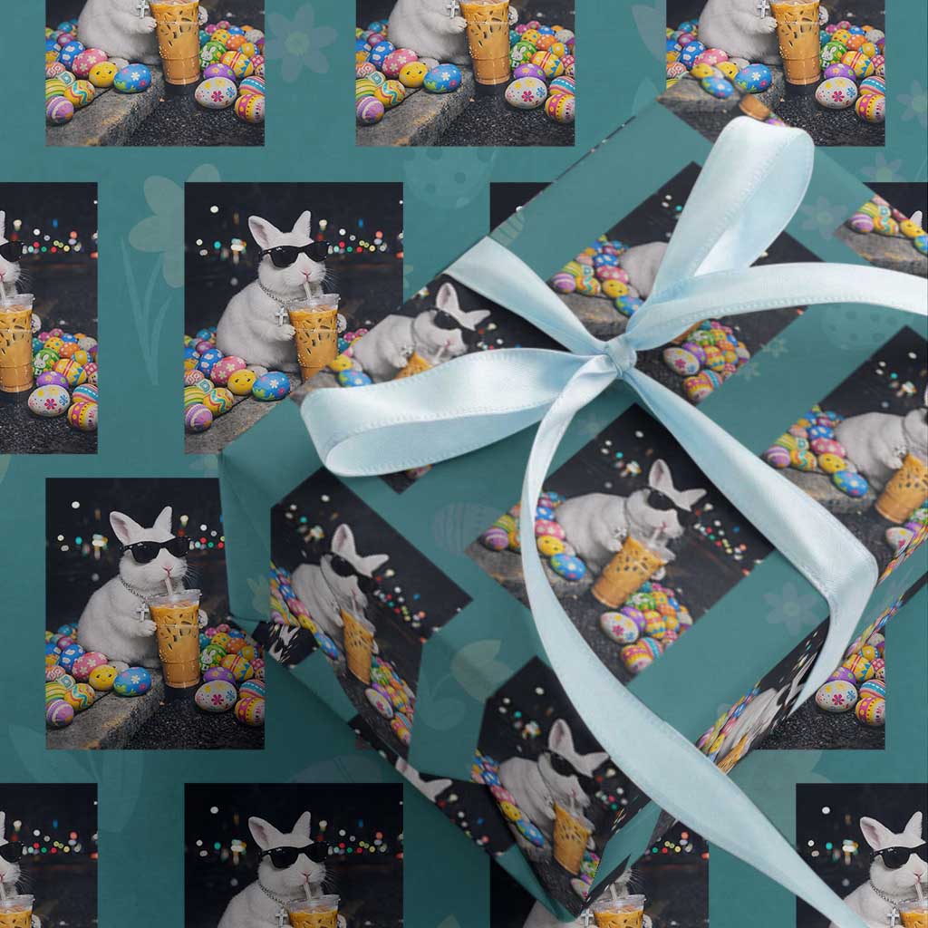 Cool Easter Bunny Drinking Iced Coffee Graphic Wrapping Paper Roll Funny Sunglasses Rabbit Spring Aesthetic