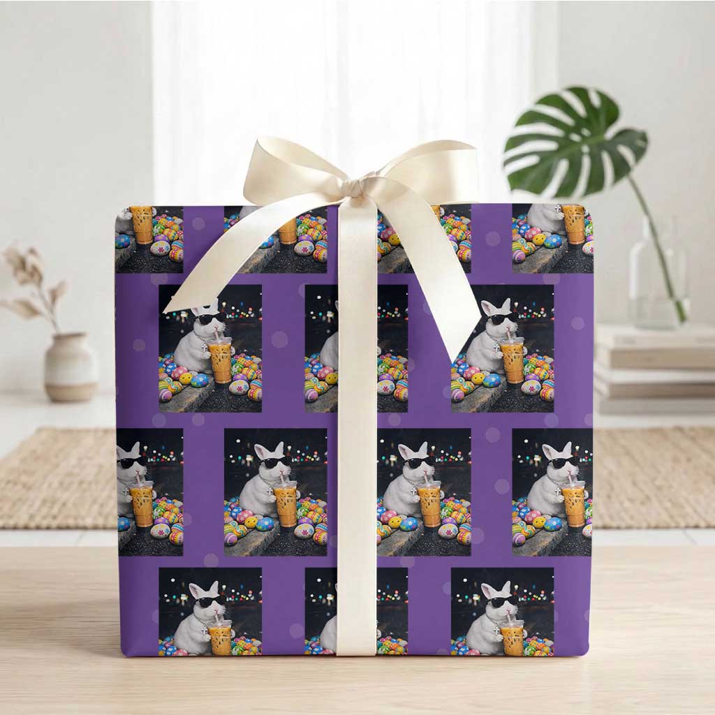Cool Easter Bunny Drinking Iced Coffee Graphic Wrapping Paper Roll Funny Sunglasses Rabbit Spring Aesthetic