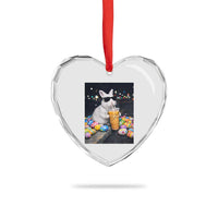 Cool Easter Bunny Drinking Iced Coffee Graphic Heart Crystal Glass Ornament Funny Sunglasses Rabbit Spring Aesthetic