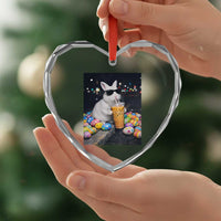 Cool Easter Bunny Drinking Iced Coffee Graphic Heart Crystal Glass Ornament Funny Sunglasses Rabbit Spring Aesthetic