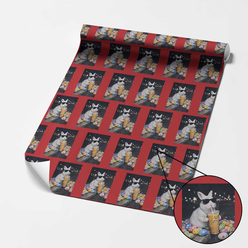 Cool Easter Bunny Drinking Iced Coffee Graphic Wrapping Paper Roll Funny Sunglasses Rabbit Spring Aesthetic