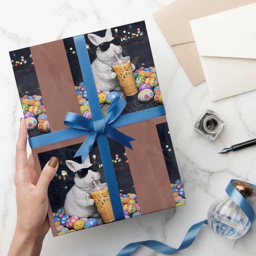 Cool Easter Bunny Drinking Iced Coffee Graphic Wrapping Paper Roll Funny Sunglasses Rabbit Spring Aesthetic