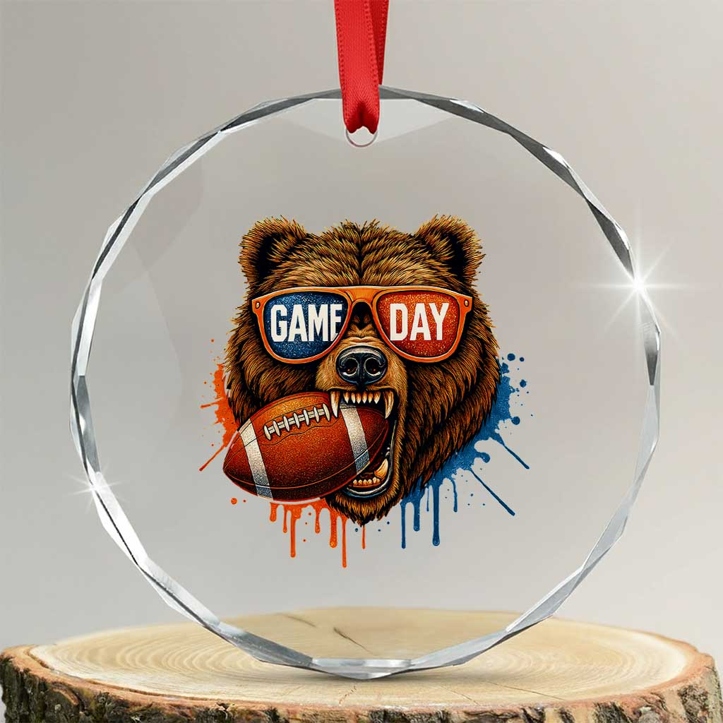 Cool Game Day Bear Graphic Crystal Glass Ornament Bold Football Fan Dripping Paint - Wonder Print Shop