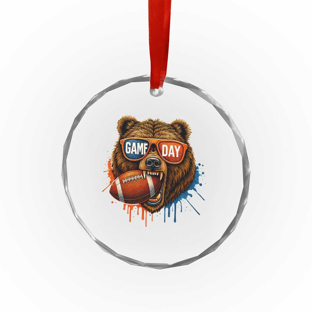 Cool Game Day Bear Graphic Crystal Glass Ornament Bold Football Fan Dripping Paint - Wonder Print Shop