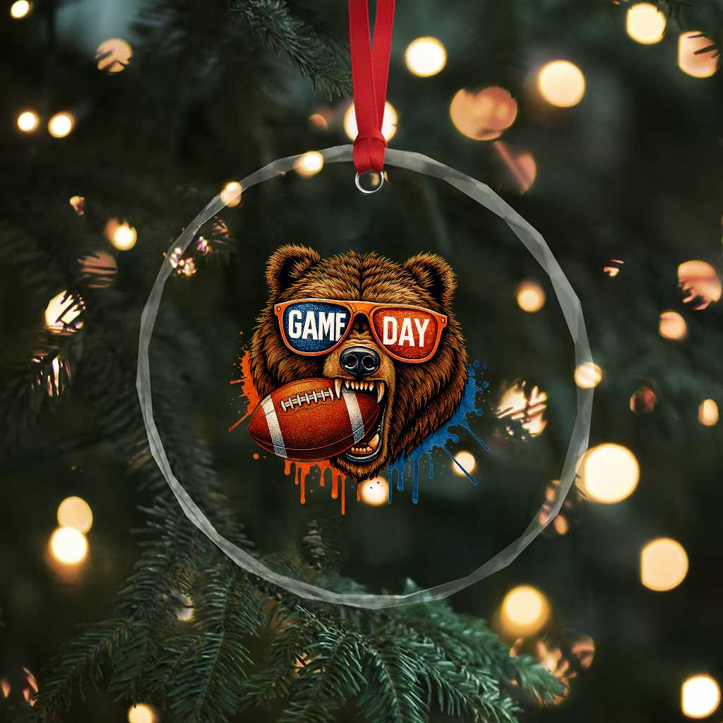 Cool Game Day Bear Graphic Crystal Glass Ornament Bold Football Fan Dripping Paint - Wonder Print Shop