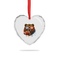 Cool Game Day Bear Graphic Heart Crystal Glass Ornament Bold Football Fan Dripping Paint - Wonder Print Shop