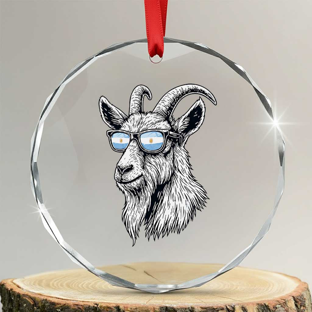 Cool Goat With Sunglasses Argentinian Flag Crystal Glass Ornament Argentina Soccer Football Game Day Supporter