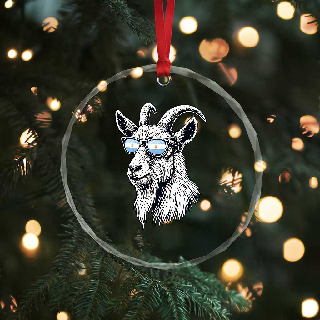 Cool Goat With Sunglasses Argentinian Flag Crystal Glass Ornament Argentina Soccer Football Game Day Supporter