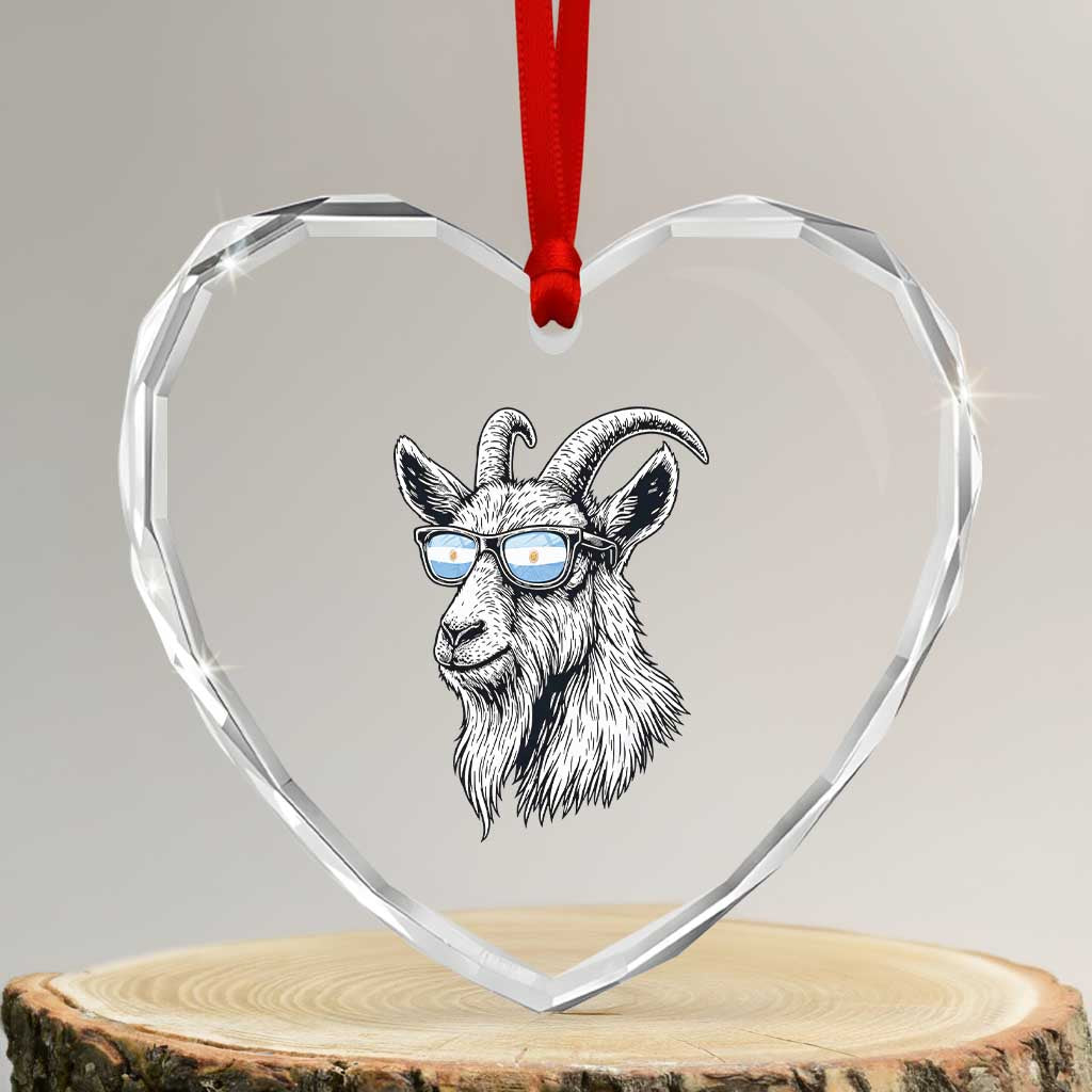 Cool Goat With Sunglasses Argentinian Flag Heart Crystal Glass Ornament Argentina Soccer Football Game Day Supporter
