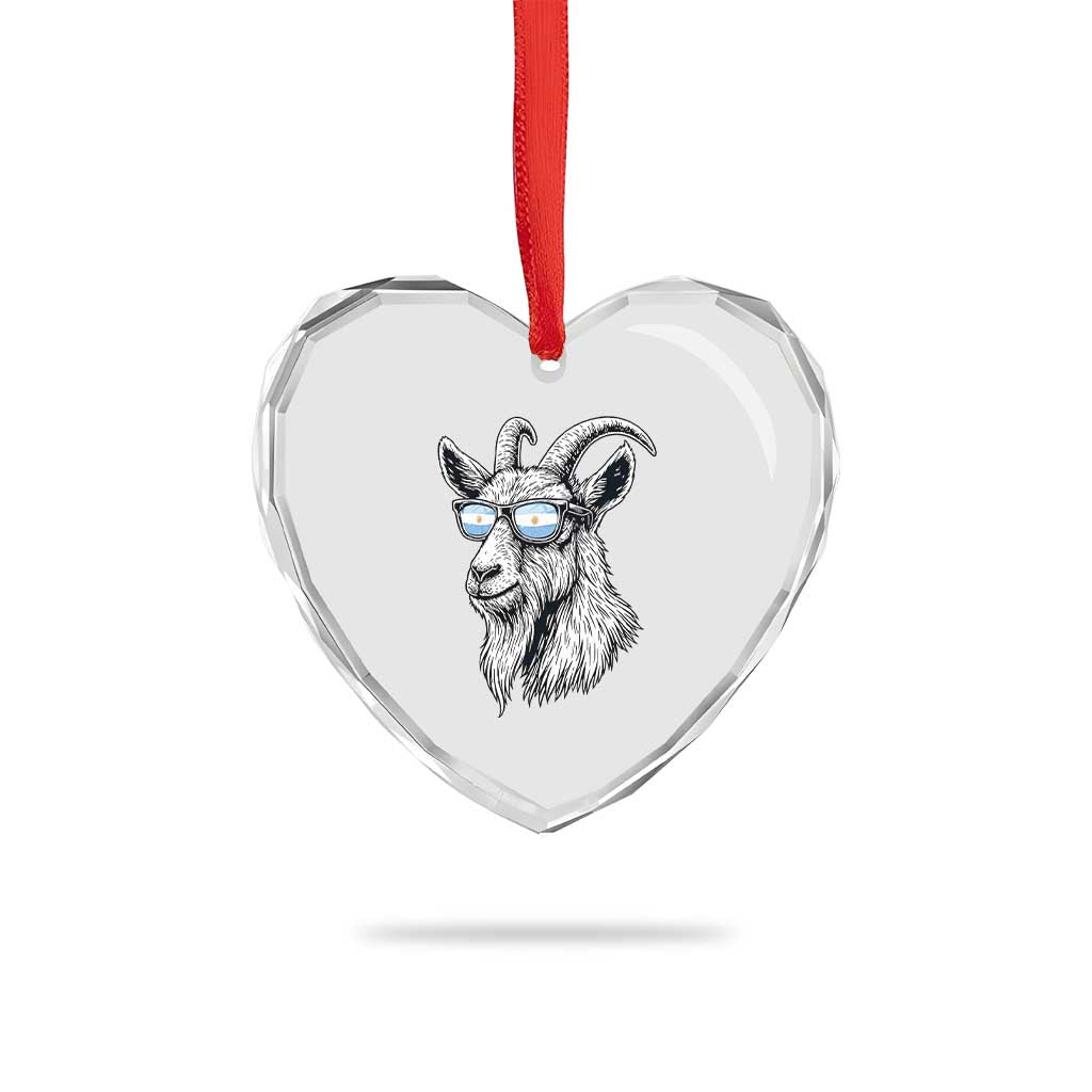 Cool Goat With Sunglasses Argentinian Flag Heart Crystal Glass Ornament Argentina Soccer Football Game Day Supporter