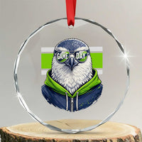 Cool Hawk Wearing Hoodie Graphic Crystal Glass Ornament Game Day Swagger