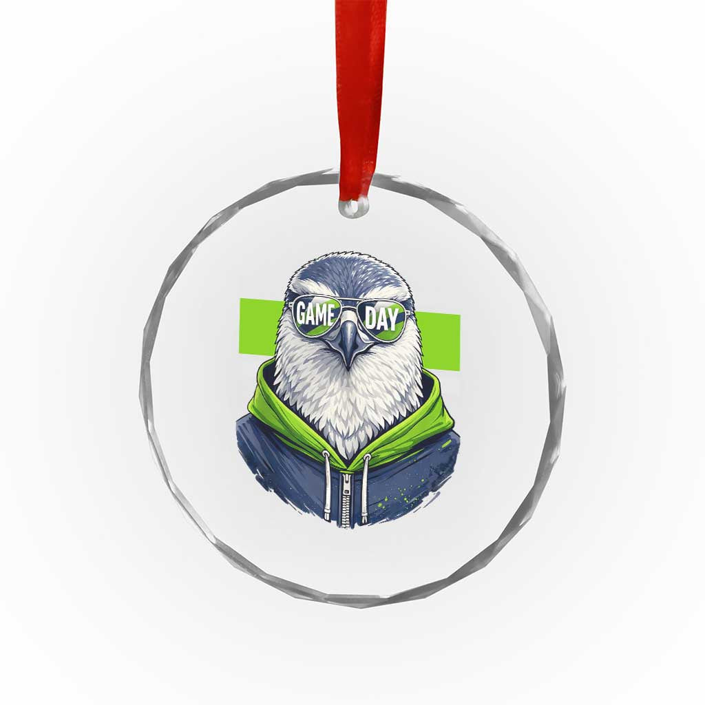 Cool Hawk Wearing Hoodie Graphic Crystal Glass Ornament Game Day Swagger
