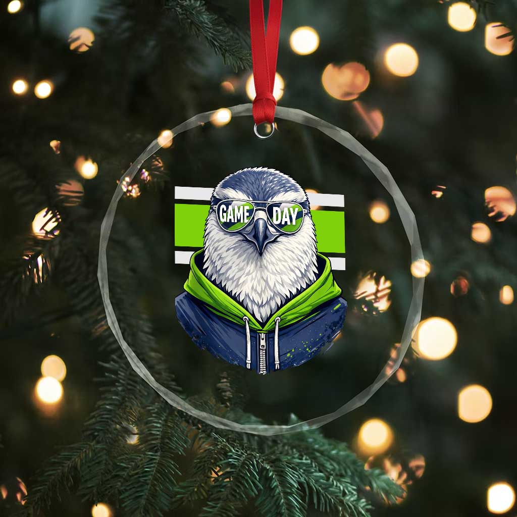 Cool Hawk Wearing Hoodie Graphic Crystal Glass Ornament Game Day Swagger