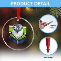 Cool Hawk Wearing Hoodie Graphic Crystal Glass Ornament Game Day Swagger