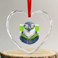 Cool Hawk Wearing Hoodie Graphic Heart Crystal Glass Ornament Game Day Swagger