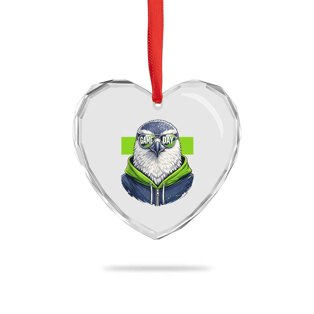 Cool Hawk Wearing Hoodie Graphic Heart Crystal Glass Ornament Game Day Swagger