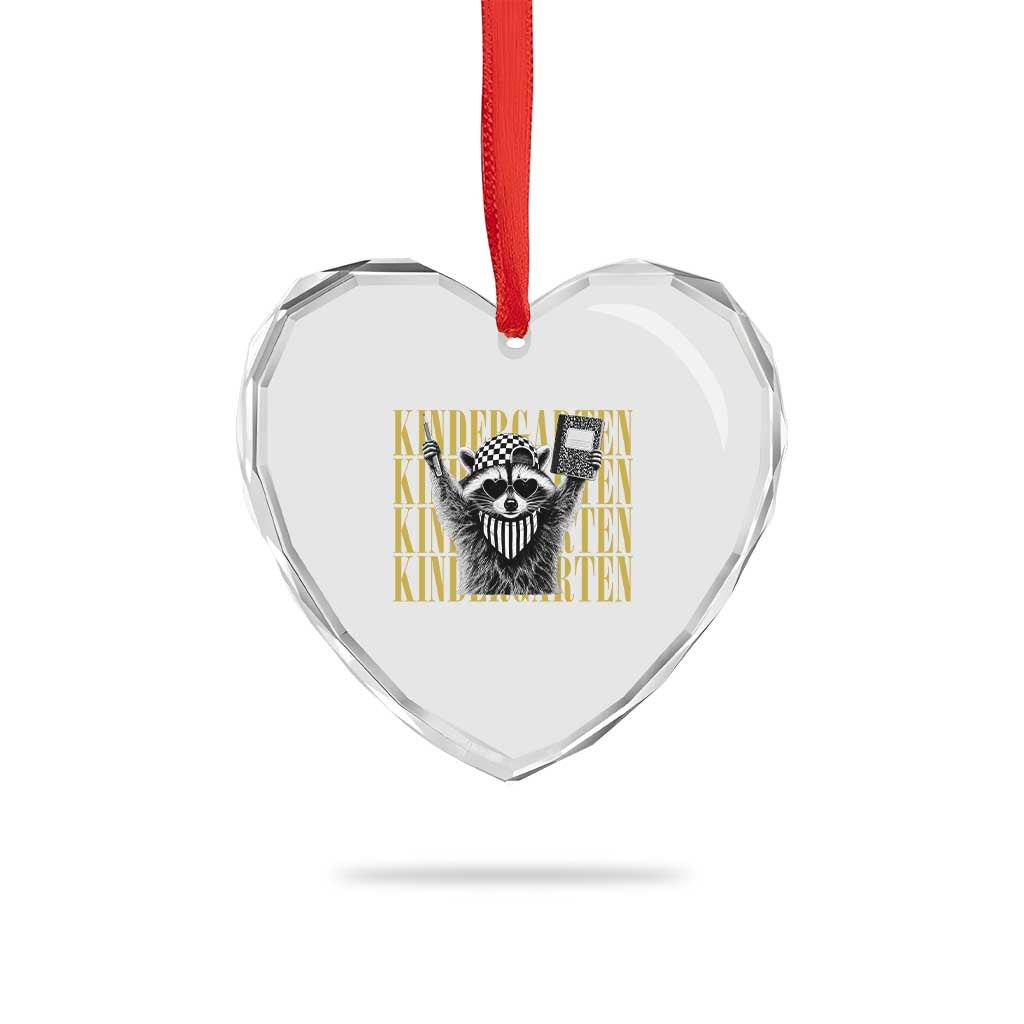 Cool Kindergarten Raccoon Back to School Heart Crystal Glass Ornament First Day of School Funny Kids Gift