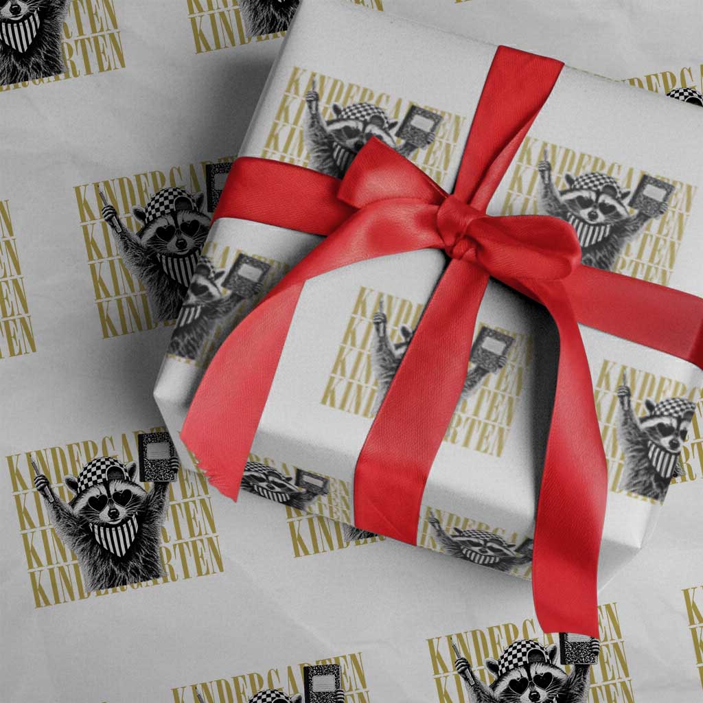 Cool Kindergarten Raccoon Back to School Wrapping Paper Roll First Day of School Funny Kids Gift
