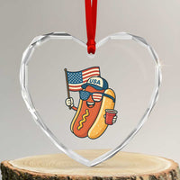 Cool Patriotic Hot Dog Heart Crystal Glass Ornament Funny 4th of July Cookout 4th of July American Flag - Wonder Print Shop