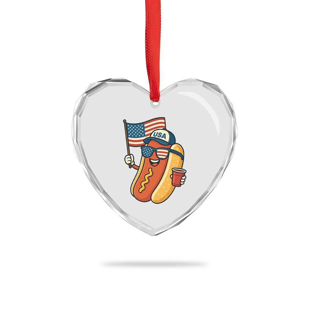 Cool Patriotic Hot Dog Heart Crystal Glass Ornament Funny 4th of July Cookout 4th of July American Flag - Wonder Print Shop