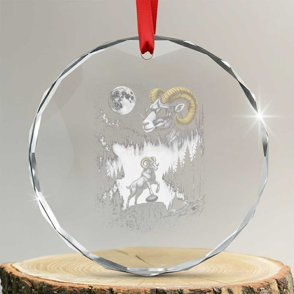 Cool Ram Wearing Sunglasses Moon Nature Vintage Graphic Crystal Glass Ornament