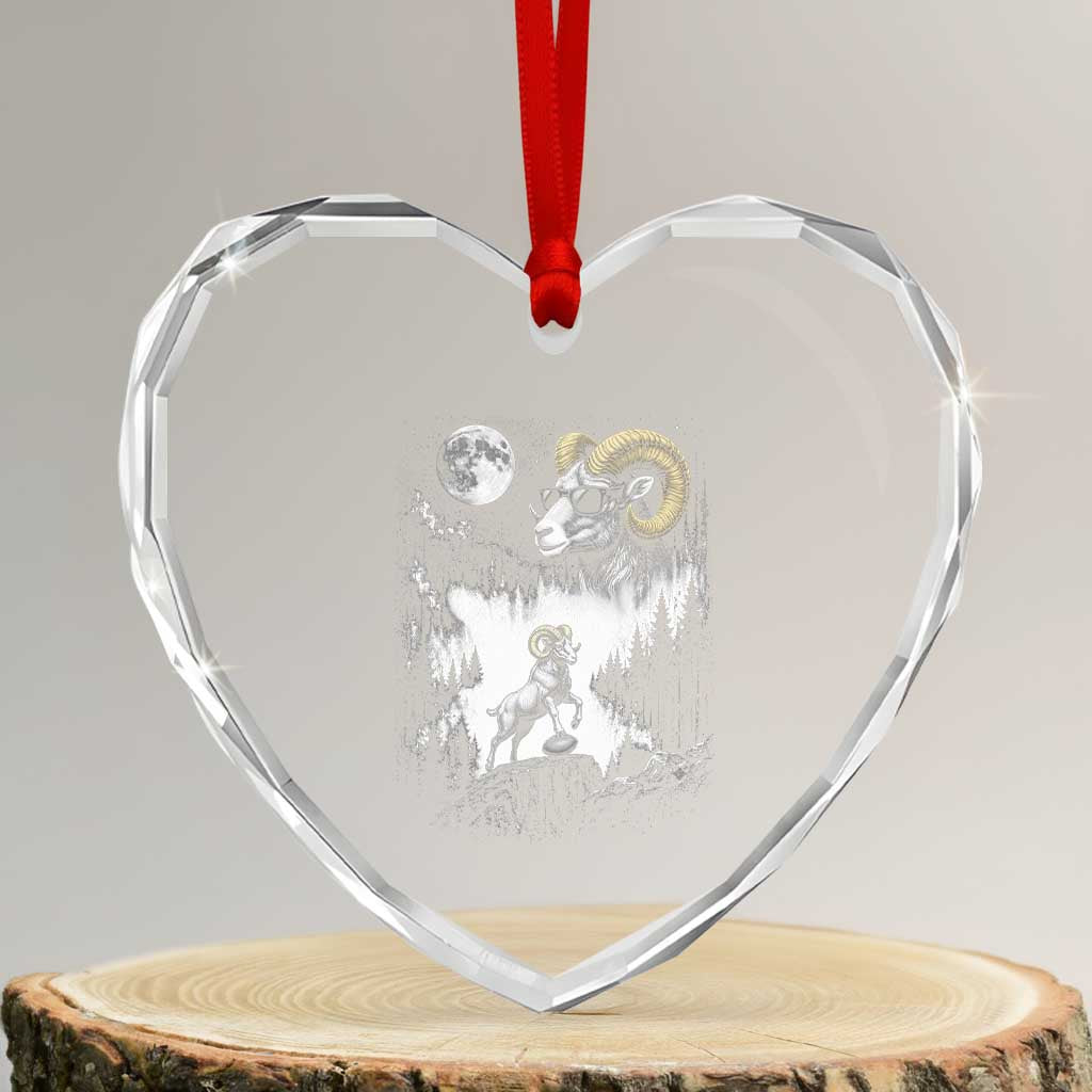 Cool Ram Wearing Sunglasses Moon Nature Vintage Graphic Heart Crystal Glass Ornament
