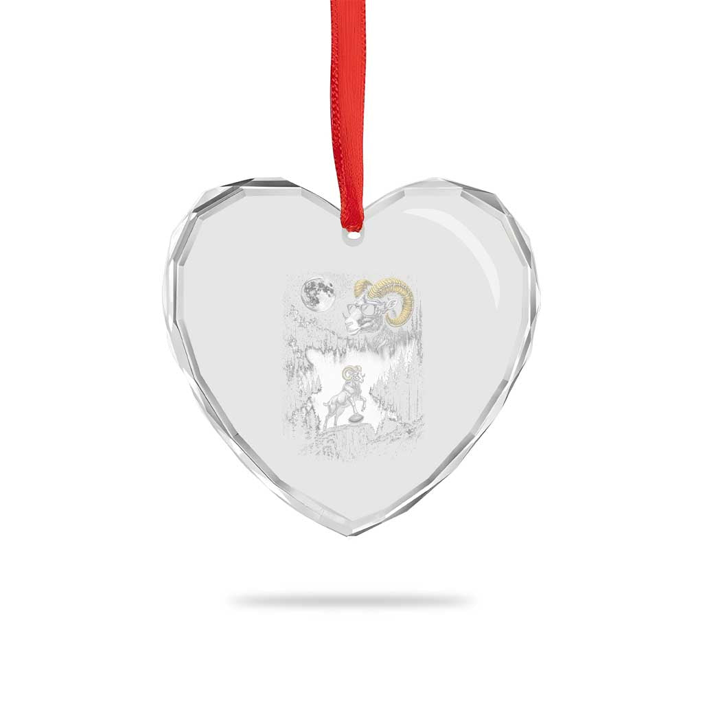 Cool Ram Wearing Sunglasses Moon Nature Vintage Graphic Heart Crystal Glass Ornament