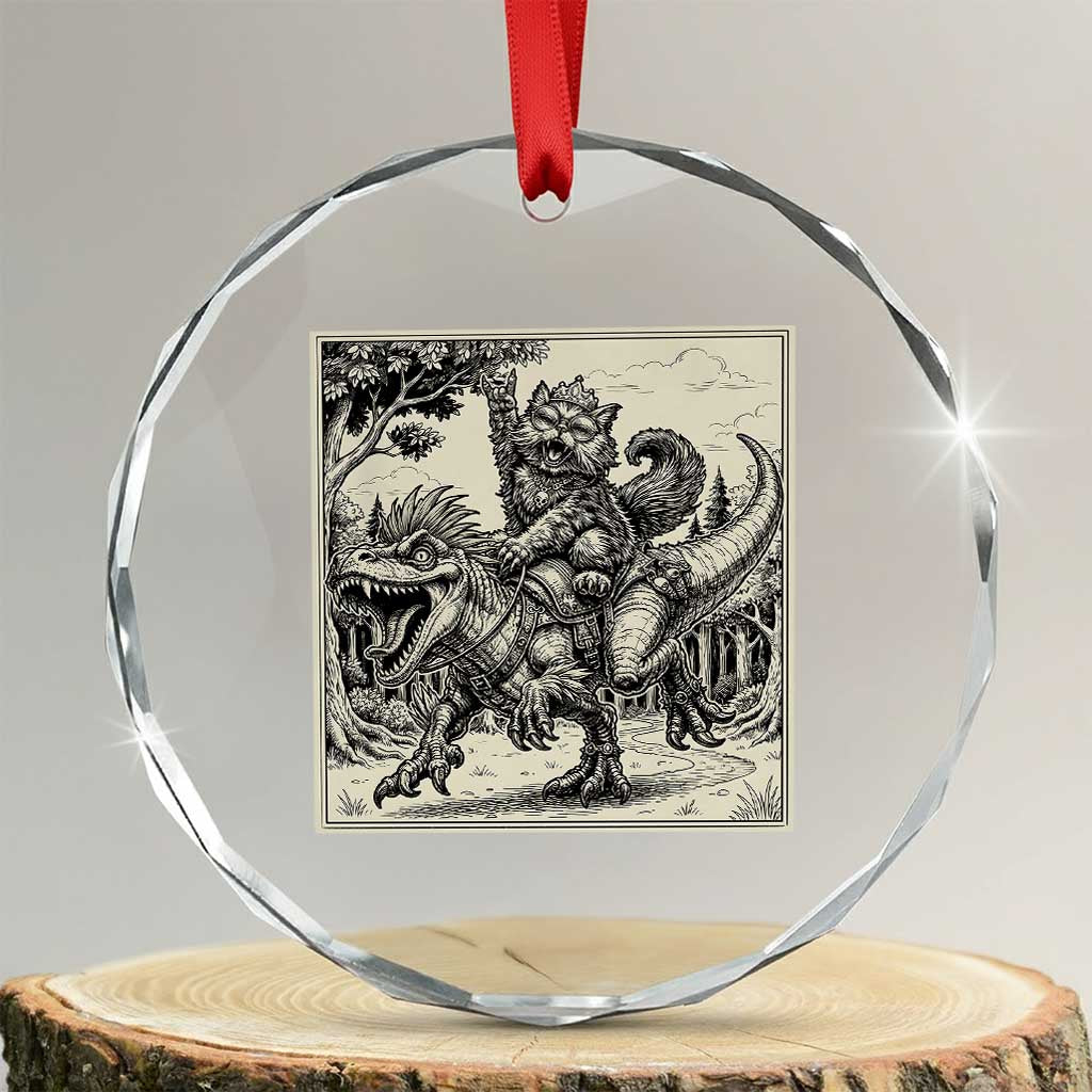 Cool Royal Cat Riding Dinosaur Crystal Glass Ornament Rock N Roll Engraving Graphic Art