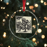 Cool Royal Cat Riding Dinosaur Crystal Glass Ornament Rock N Roll Engraving Graphic Art