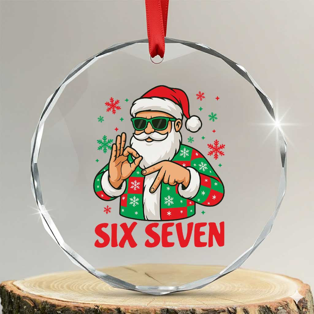 Cool Santa Six Seven Meme Christmas Crystal Glass Ornament Funny 67 Holiday Hand Sign with Hipster Vibes - Wonder Print Shop