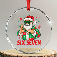 Cool Santa Six Seven Meme Christmas Crystal Glass Ornament Funny 67 Holiday Hand Sign with Hipster Vibes - Wonder Print Shop