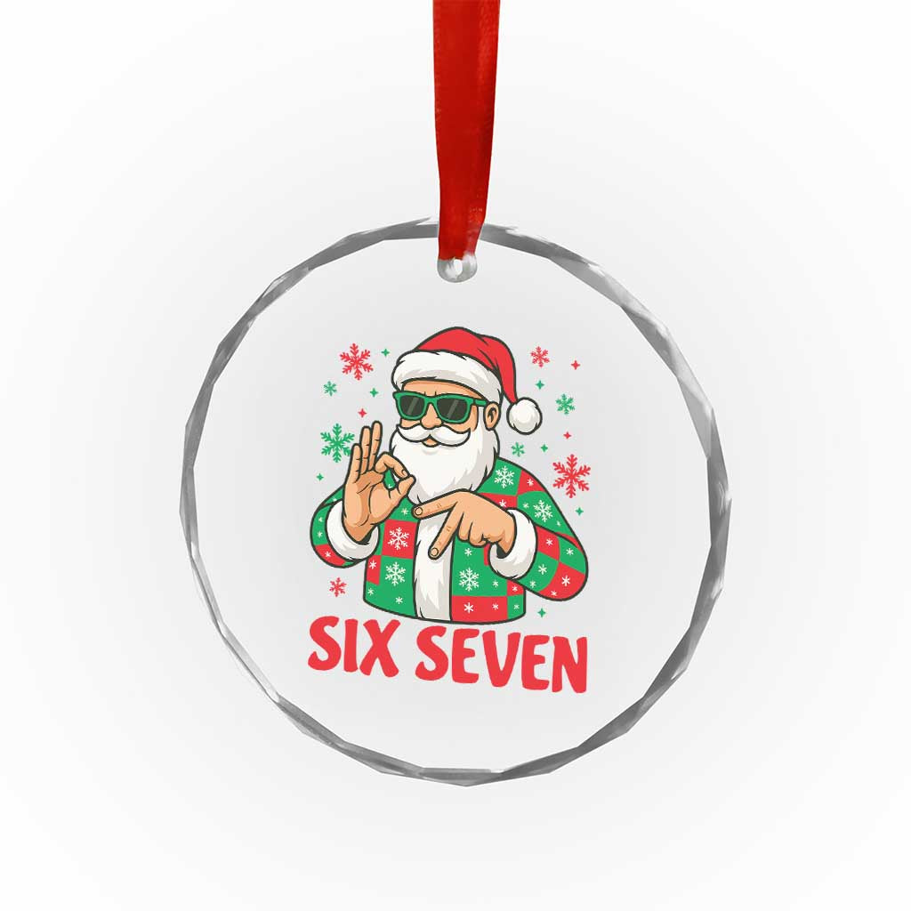 Cool Santa Six Seven Meme Christmas Crystal Glass Ornament Funny 67 Holiday Hand Sign with Hipster Vibes - Wonder Print Shop