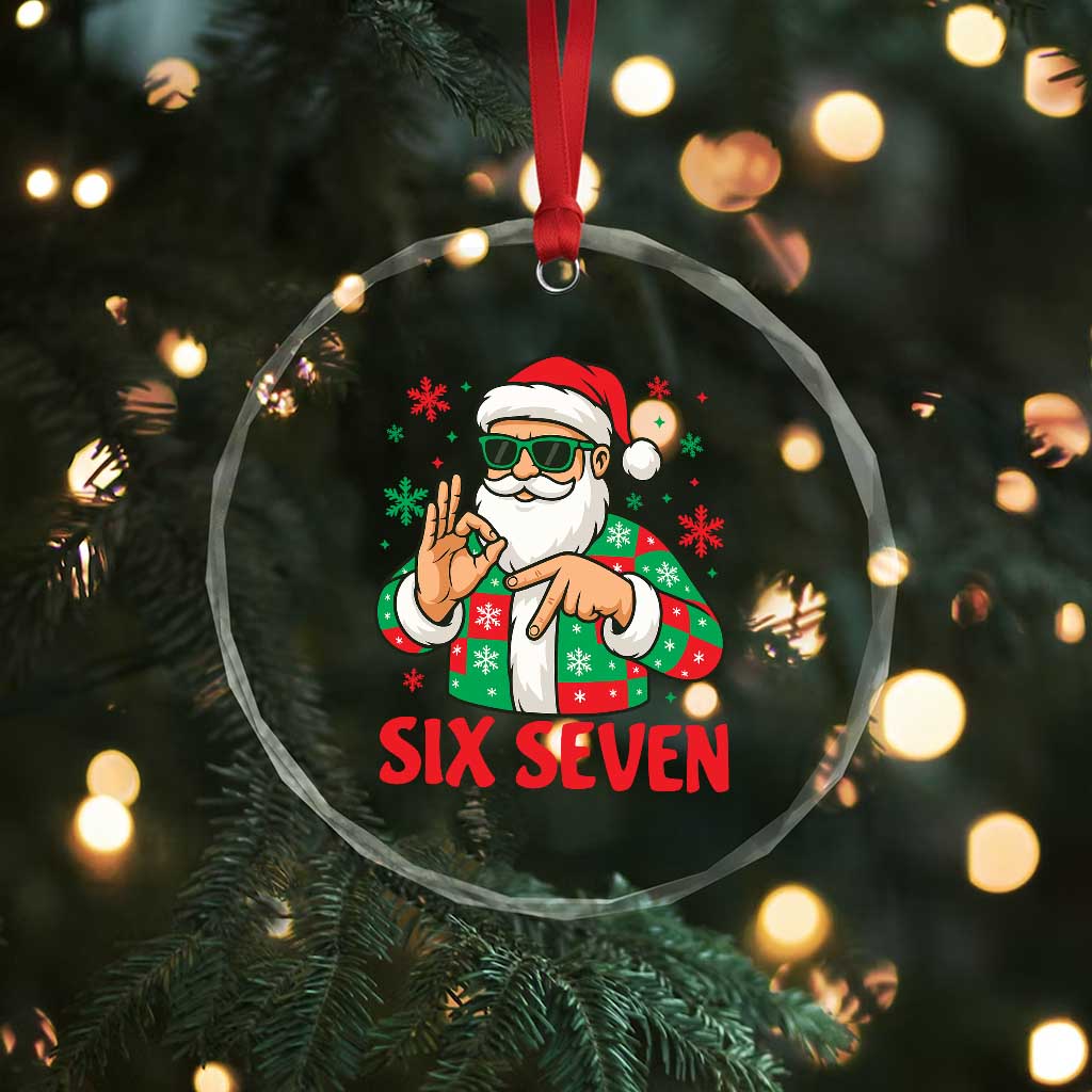 Cool Santa Six Seven Meme Christmas Crystal Glass Ornament Funny 67 Holiday Hand Sign with Hipster Vibes - Wonder Print Shop