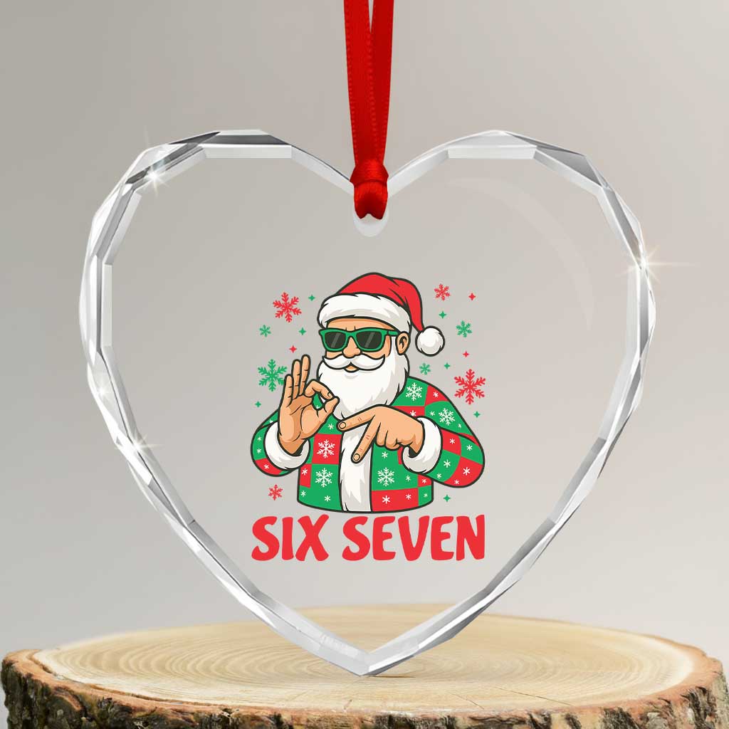 Cool Santa Six Seven Meme Christmas Heart Crystal Glass Ornament Funny 67 Holiday Hand Sign with Hipster Vibes - Wonder Print Shop