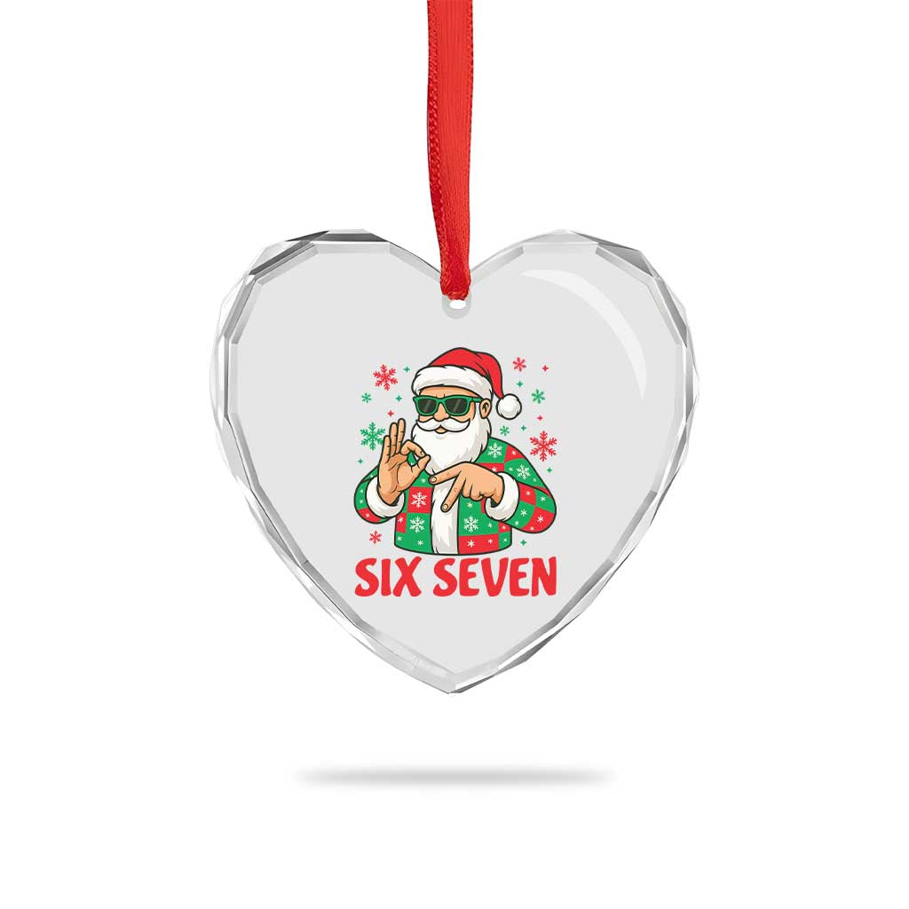 Cool Santa Six Seven Meme Christmas Heart Crystal Glass Ornament Funny 67 Holiday Hand Sign with Hipster Vibes - Wonder Print Shop
